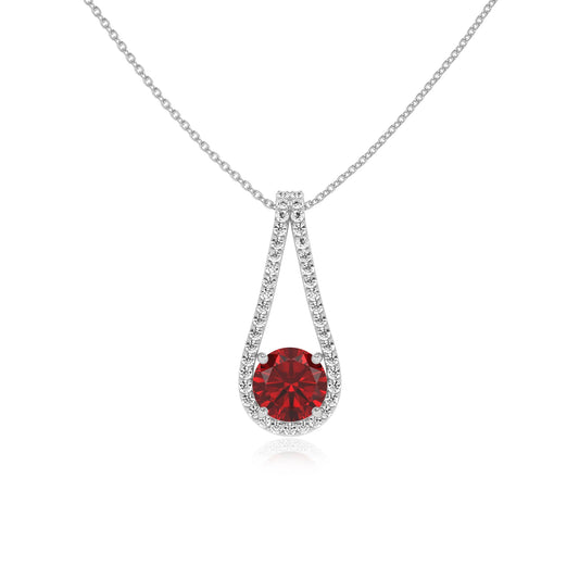 lab grown ruby round solitaire v-bale necklaces in platinum 
