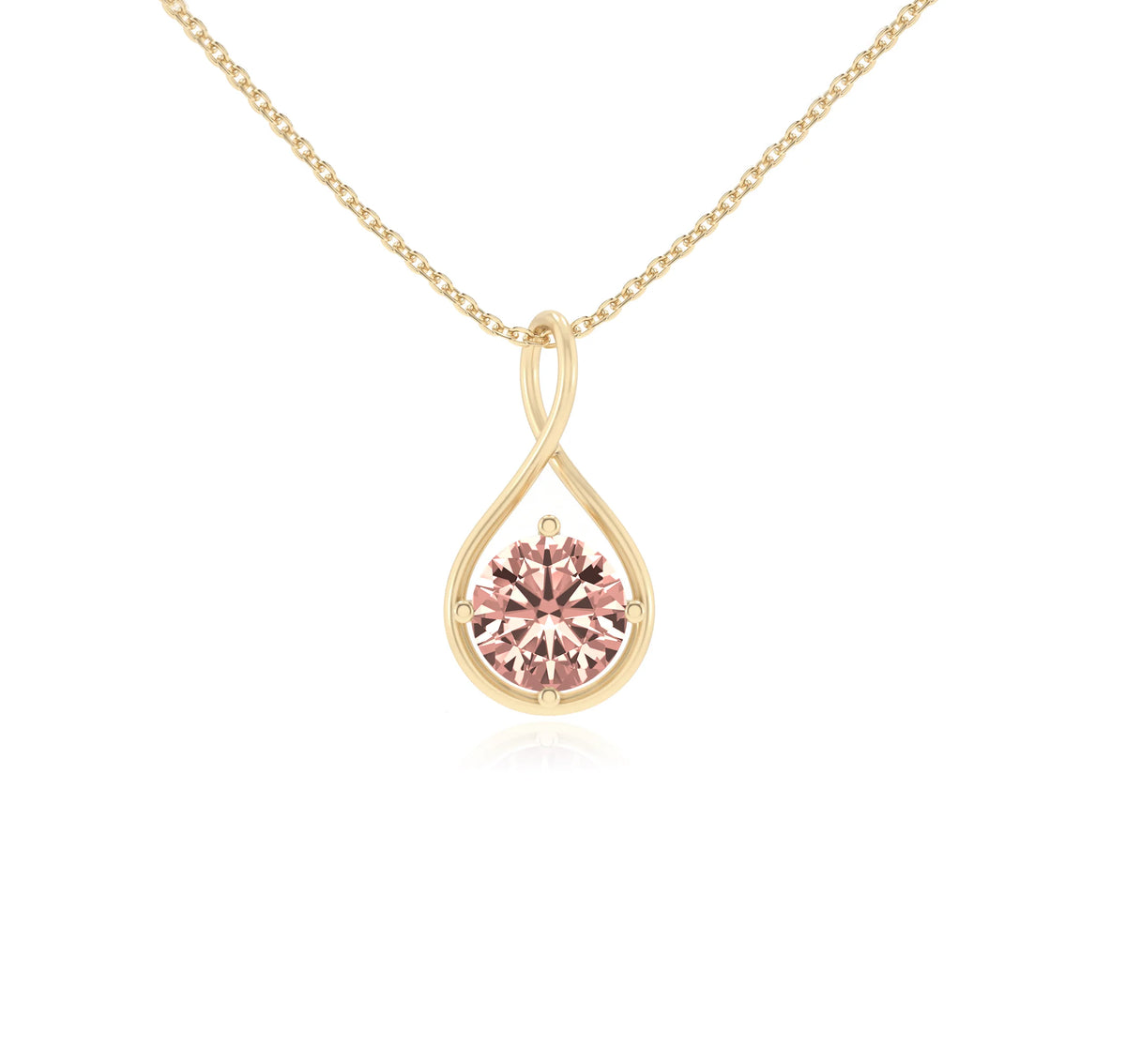 lab grown morganite round solitaire necklaces in yellow gold 