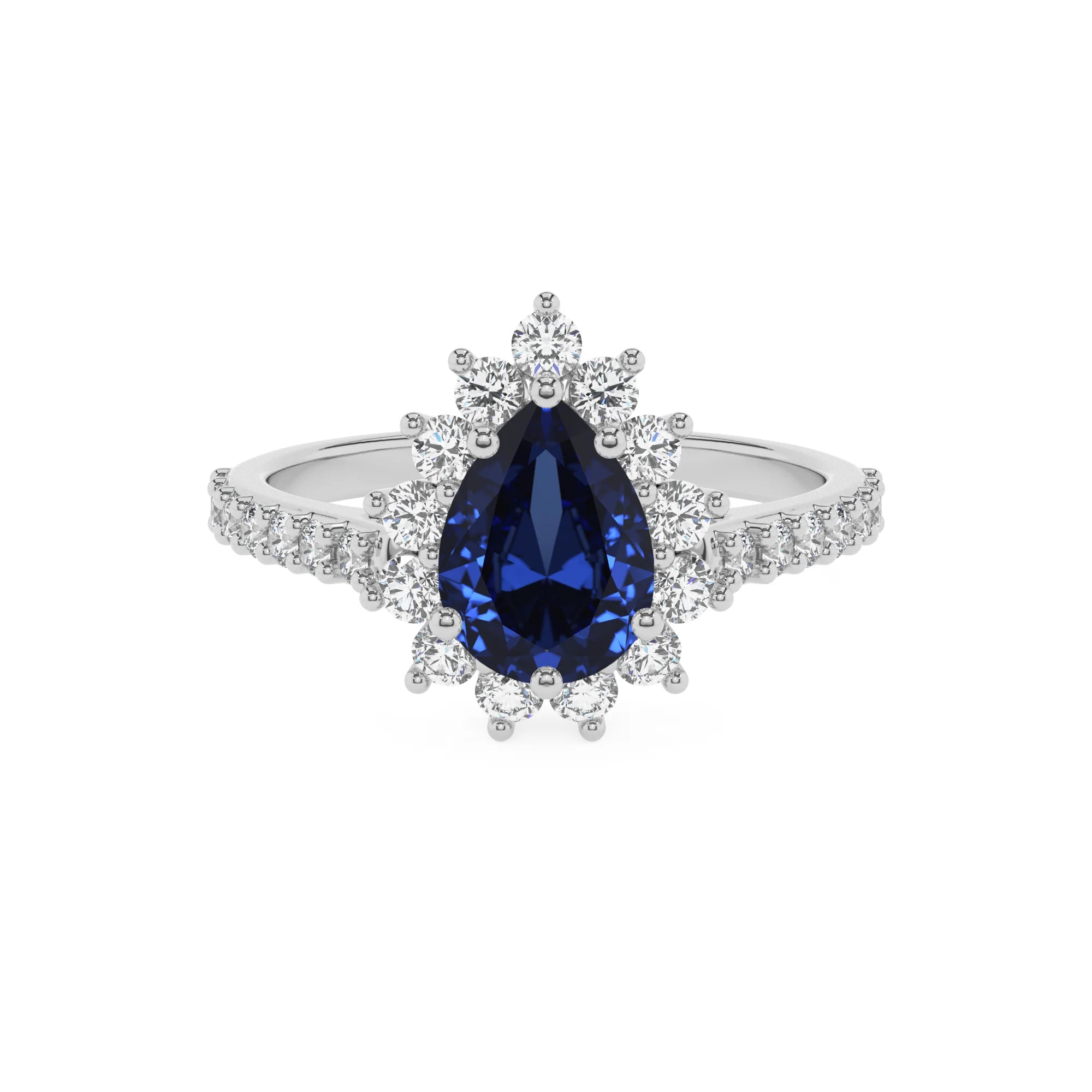 lab grown blue-sapphire pear solitaire rings in platinum 