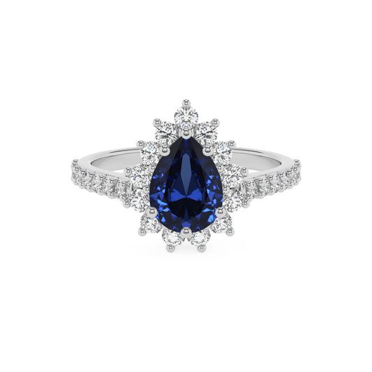 lab grown blue-sapphire pear solitaire rings in platinum 