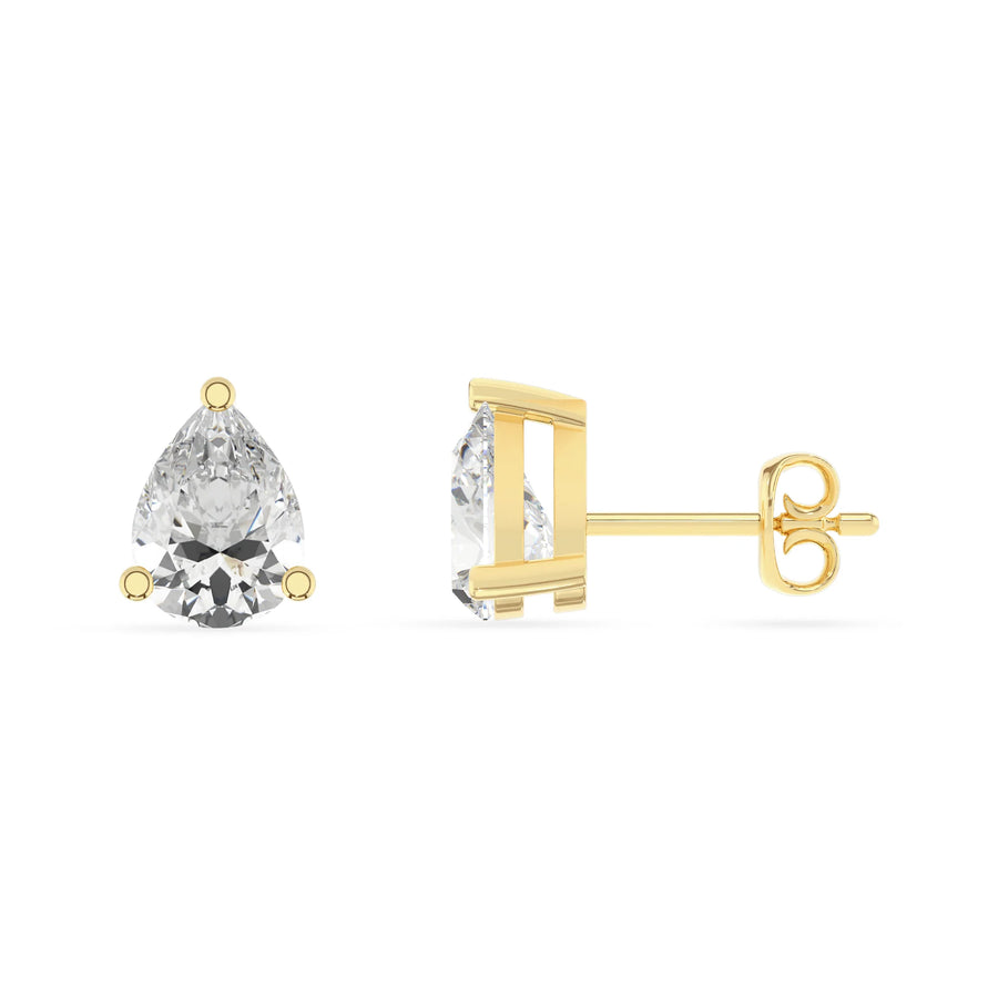 lab grown moissanite pear stud earrings in yellow gold 