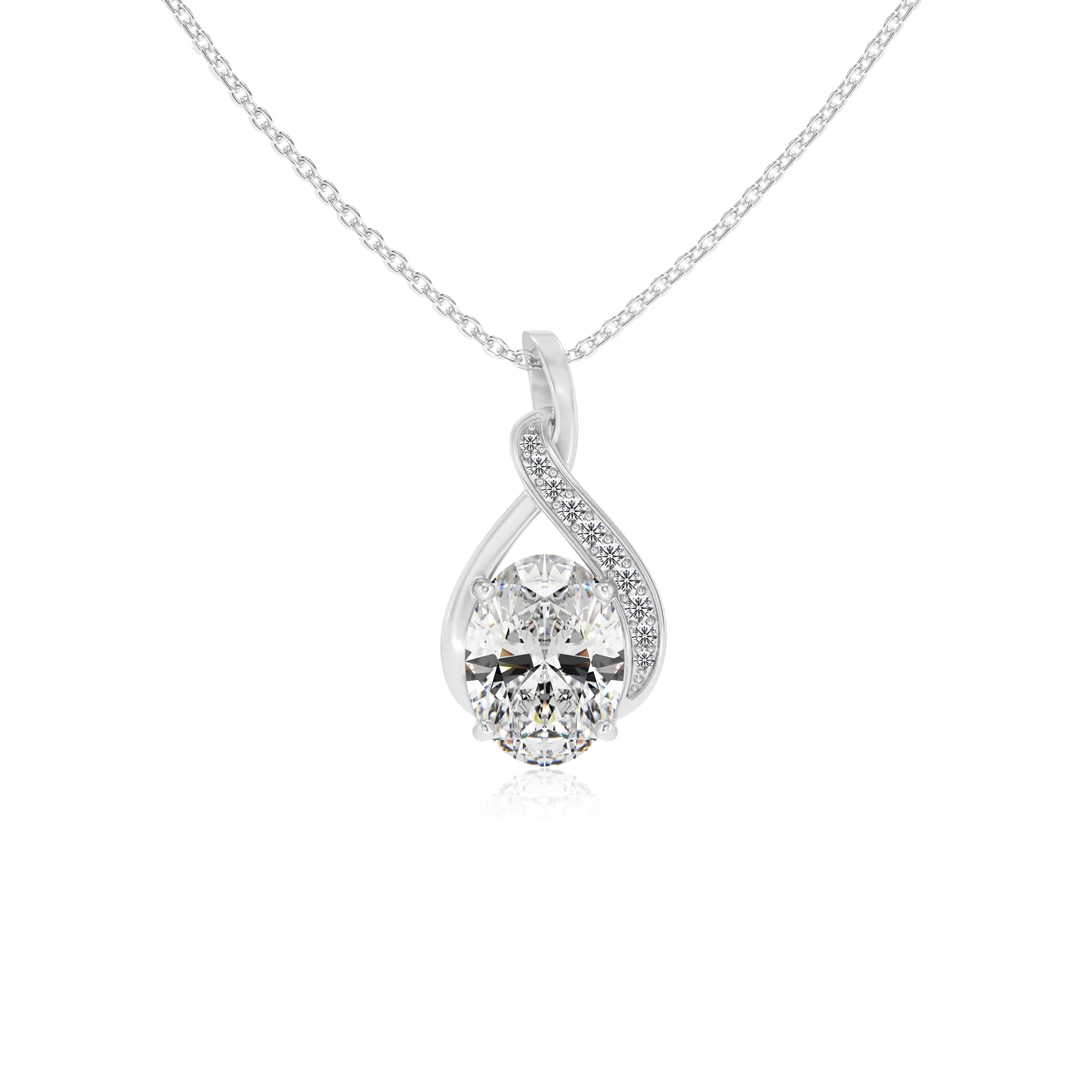 lab grown moissanite oval solitaire necklaces in white gold 