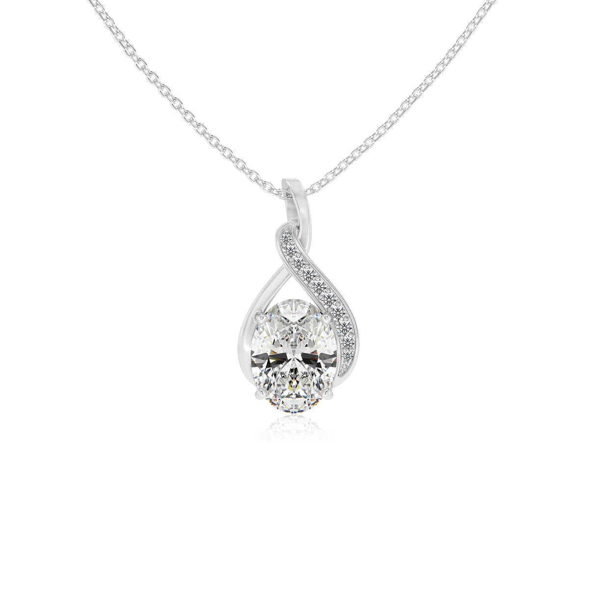 lab grown moissanite oval solitaire necklaces in white gold 