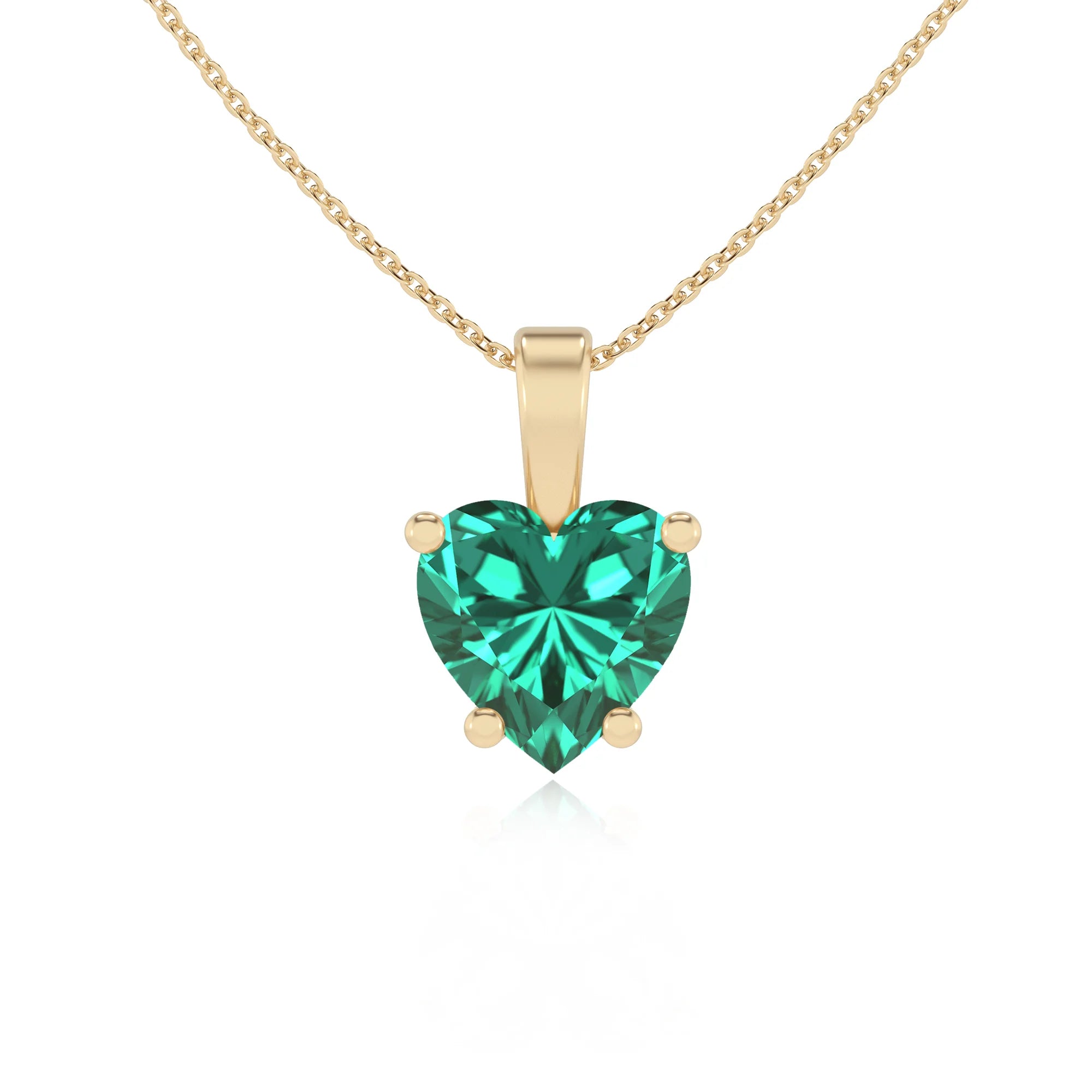 lab grown emerald heart solitaire necklaces in yellow gold 