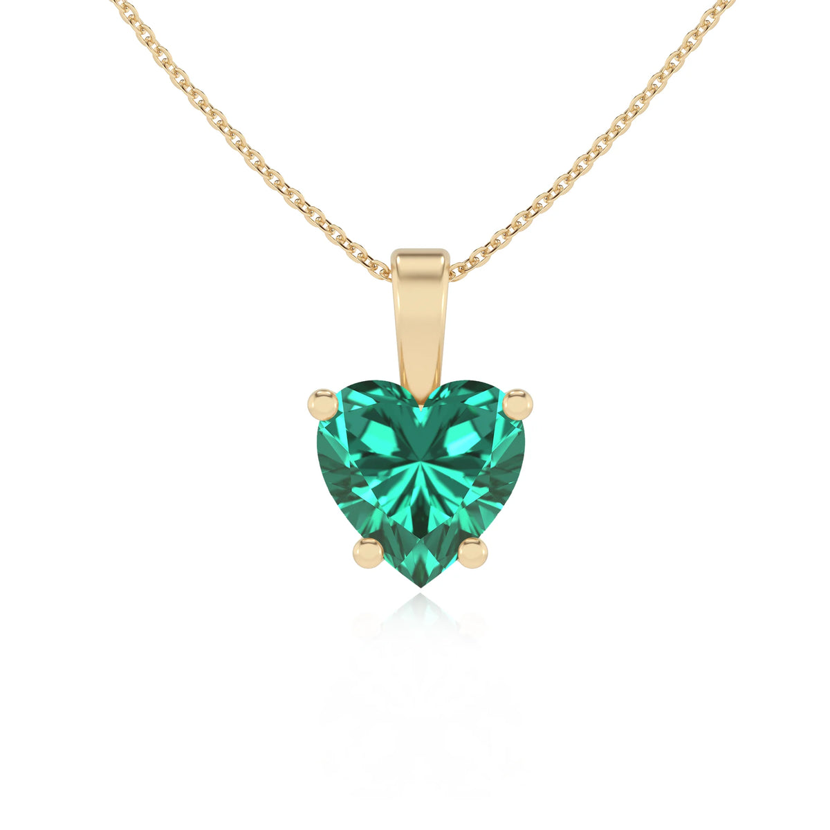 lab grown emerald heart solitaire necklaces in yellow gold 