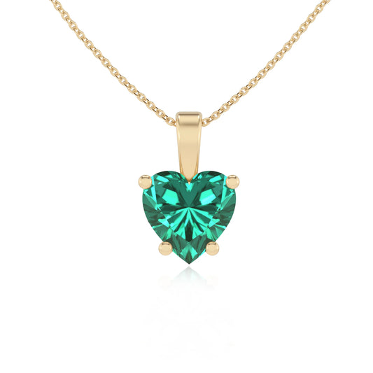 lab grown emerald heart solitaire necklaces in yellow gold 