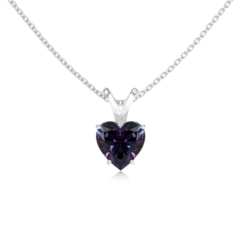 Lab Grown Alexandrite Heart Solitaire V-Bale Pendant Necklace with 18" Chain