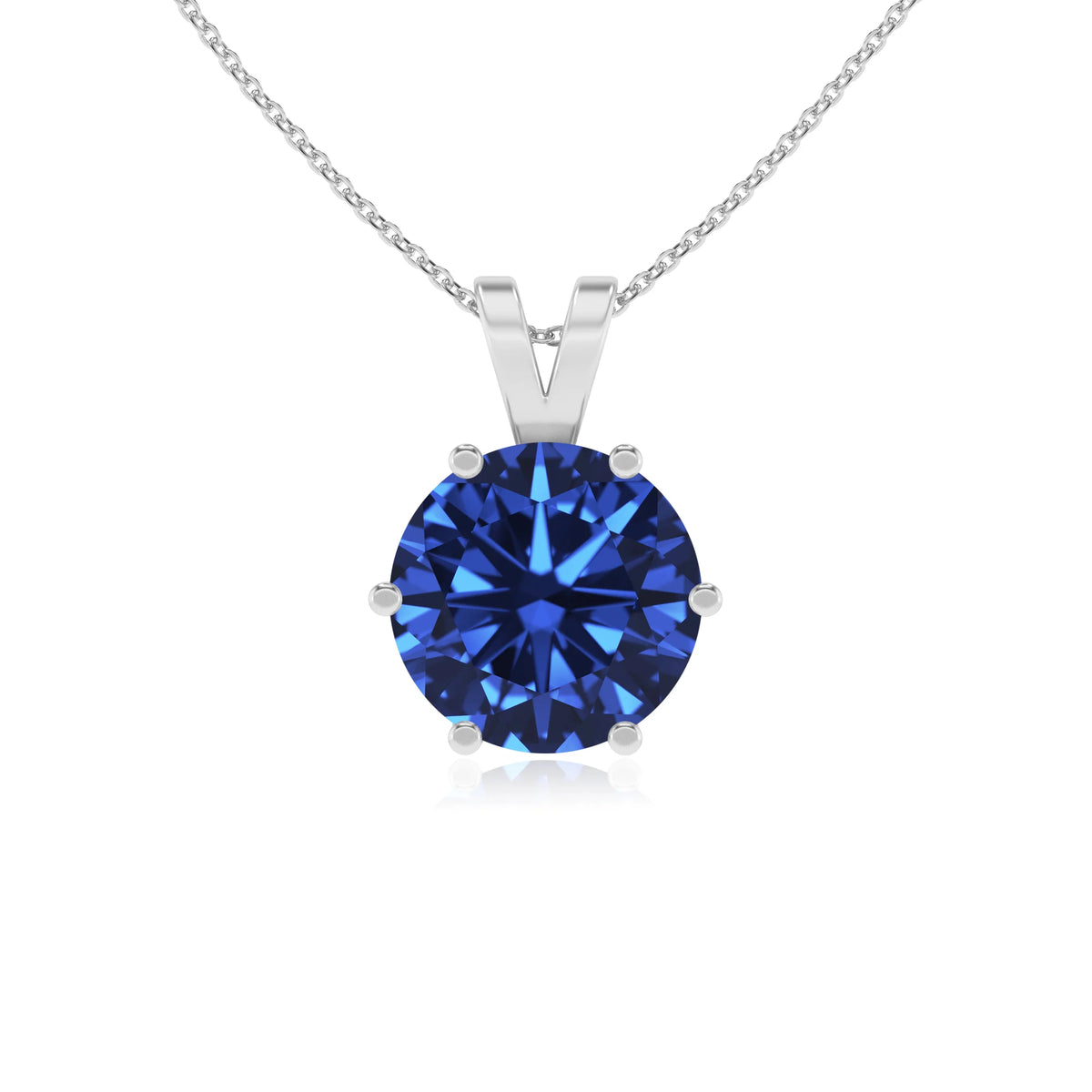 lab grown blue-sapphire round solitaire v-bale necklaces in sterling silver 