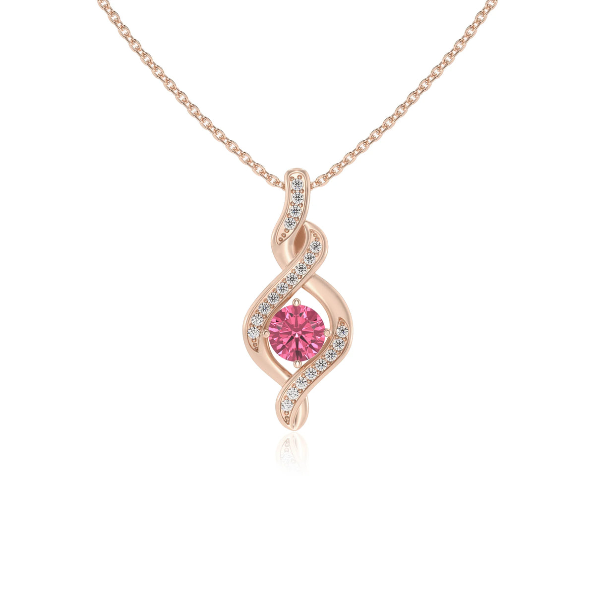 lab grown pink-tourmaline round solitaire necklaces in rose gold 