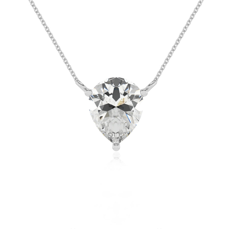 lab grown moissanite pear solitaire necklaces in white gold 