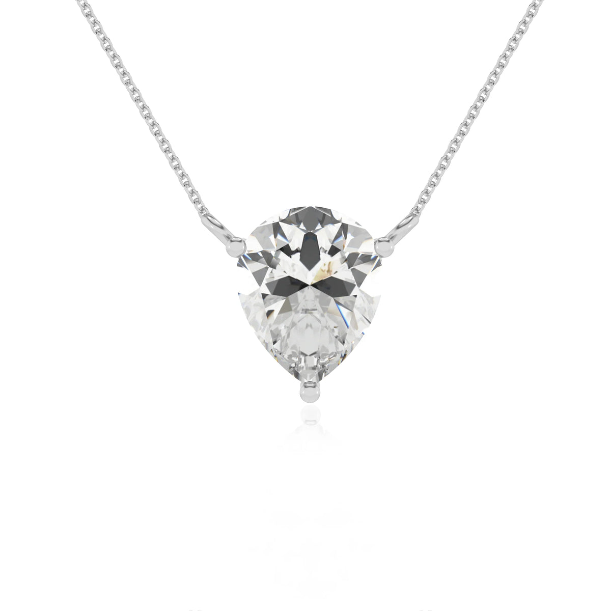 lab grown moissanite pear solitaire necklaces in white gold 