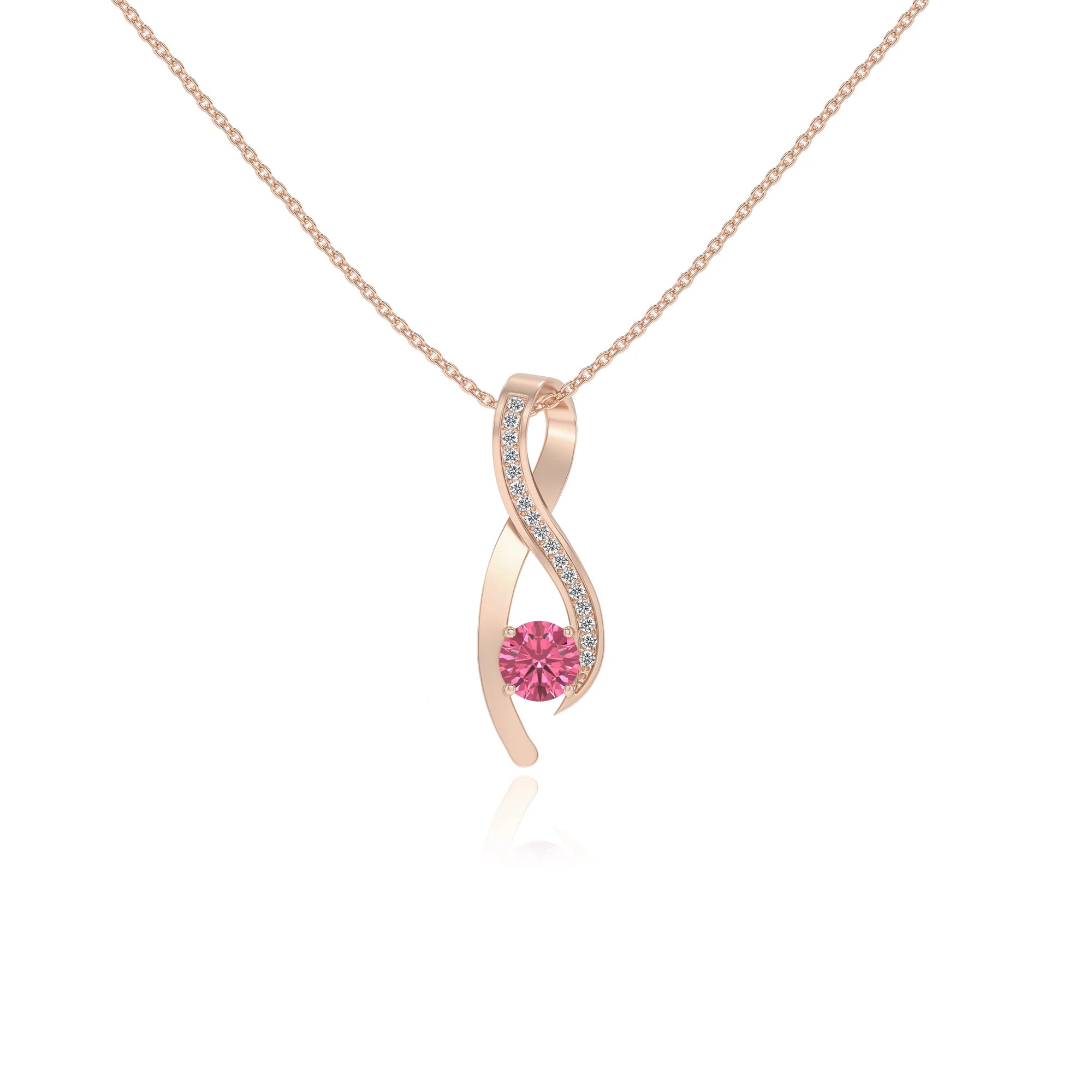 lab grown pink-tourmaline round solitaire necklaces in rose gold 