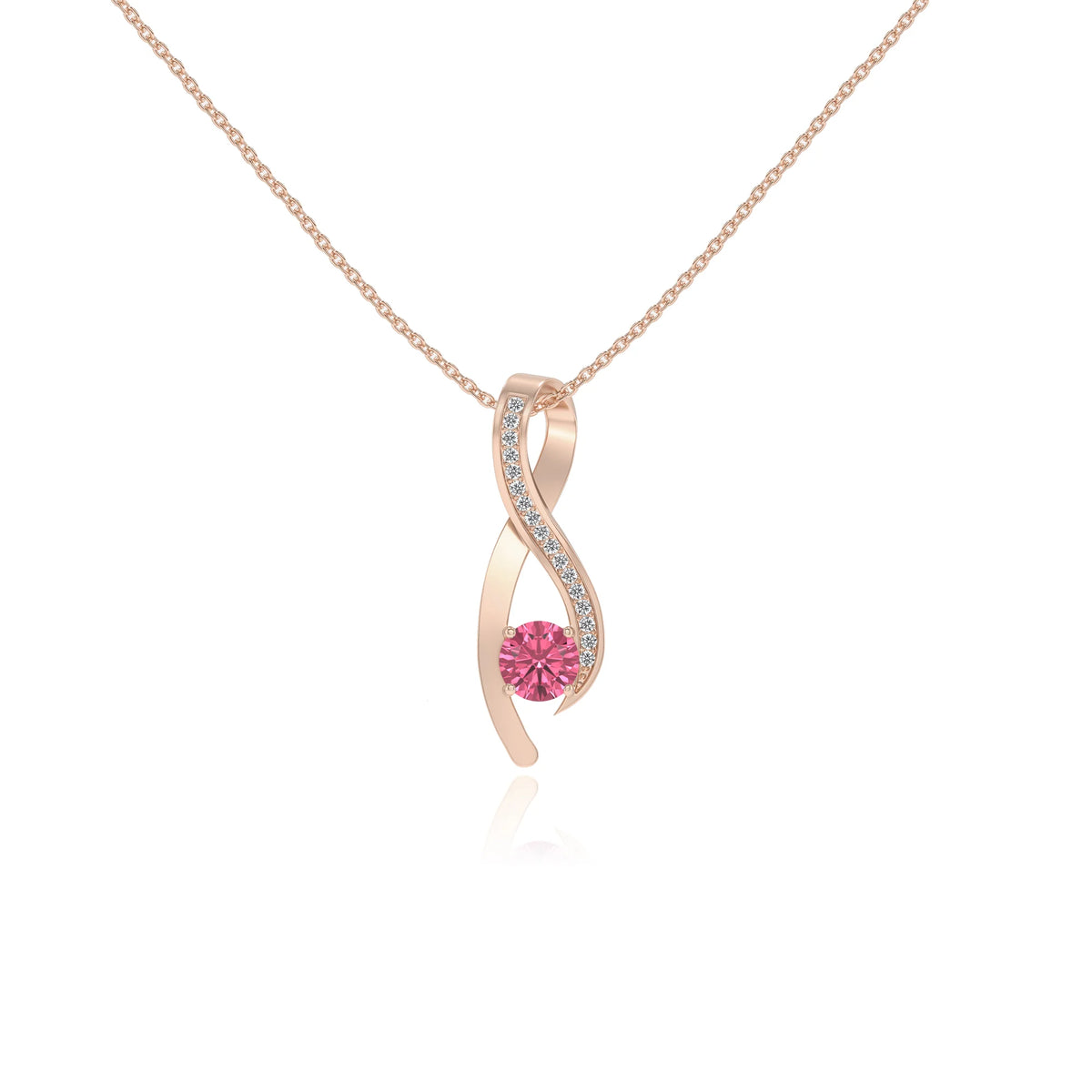 lab grown pink-tourmaline round solitaire necklaces in rose gold 