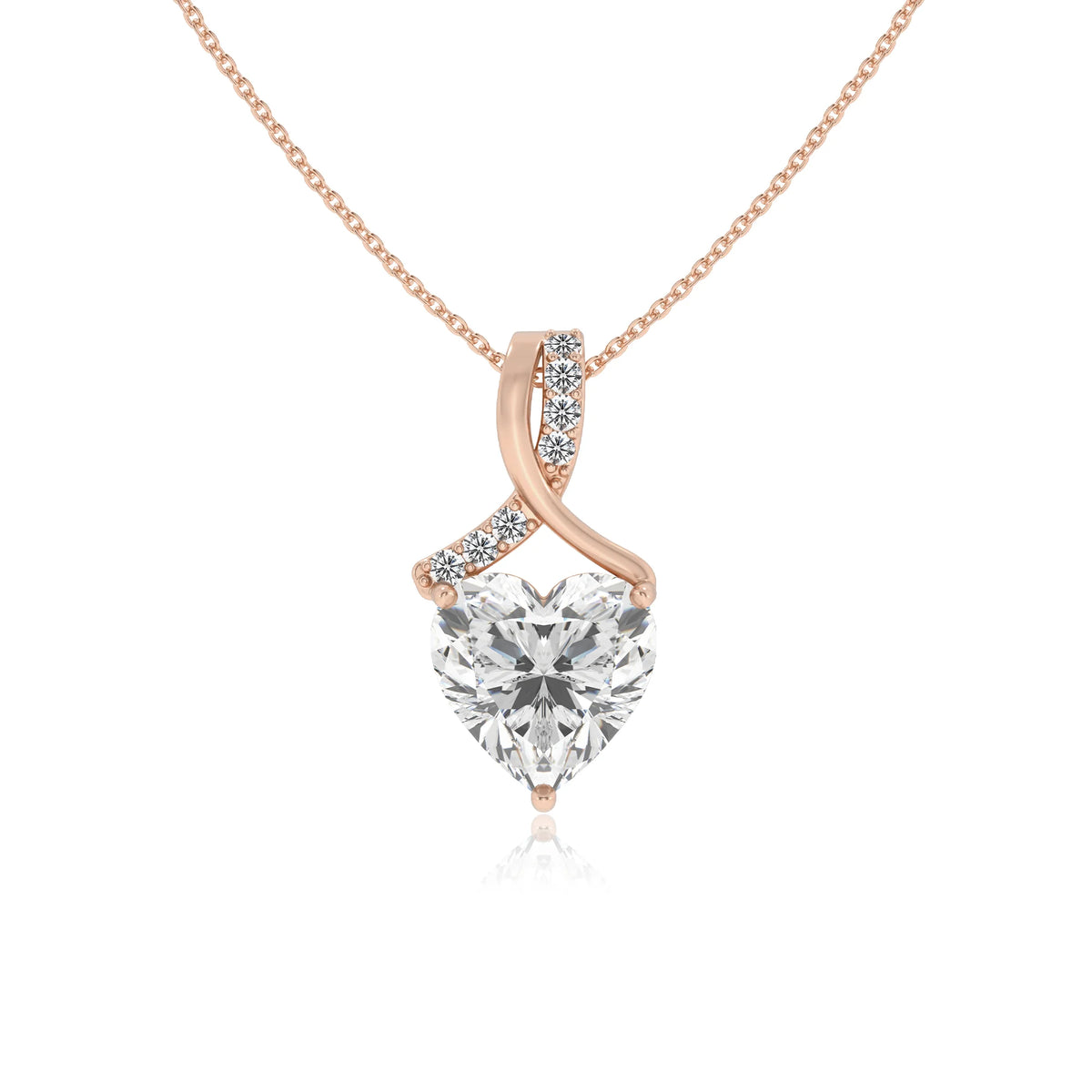 lab grown moissanite heart solitaire necklaces in rose gold 