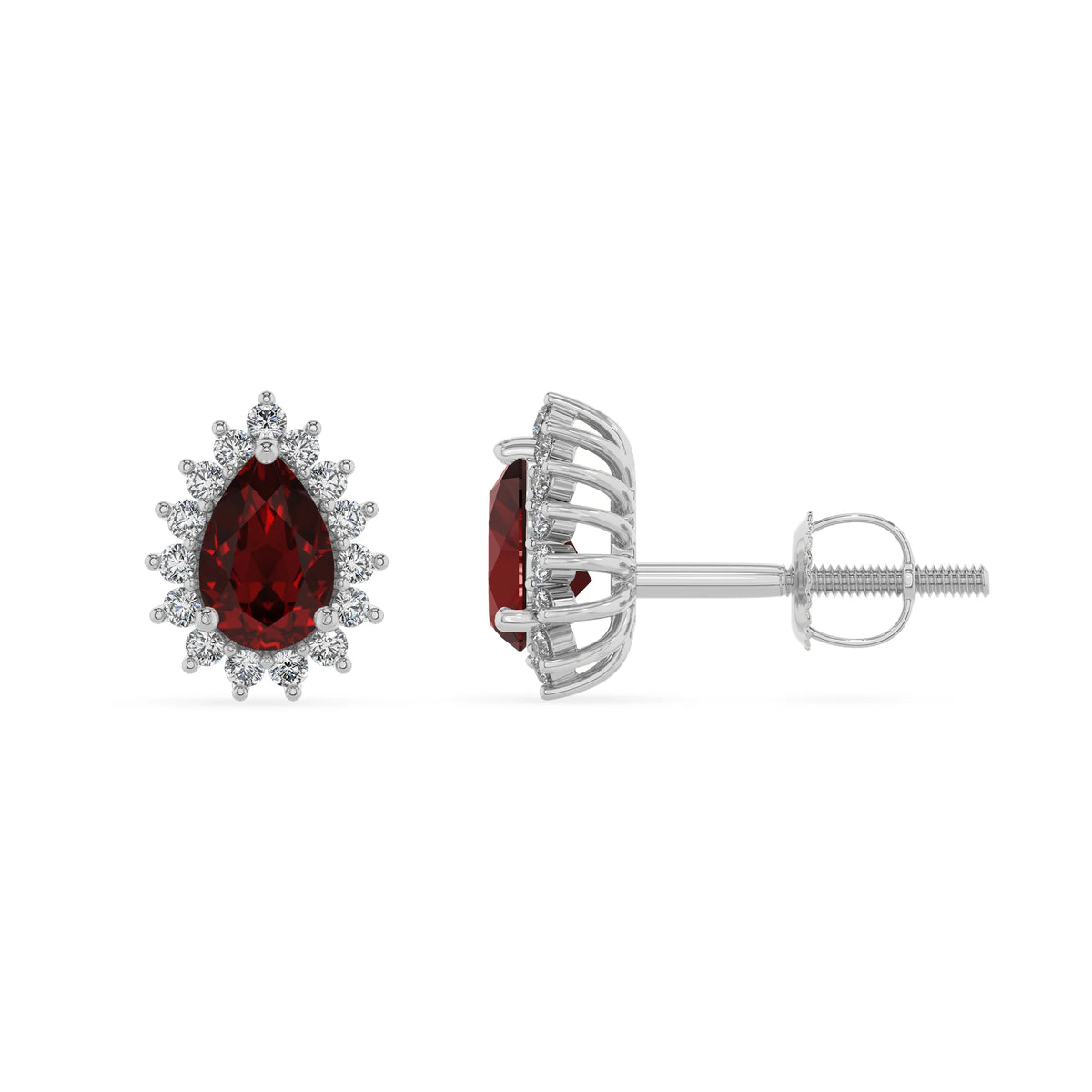 natural garnet pear stud earrings in platinum 