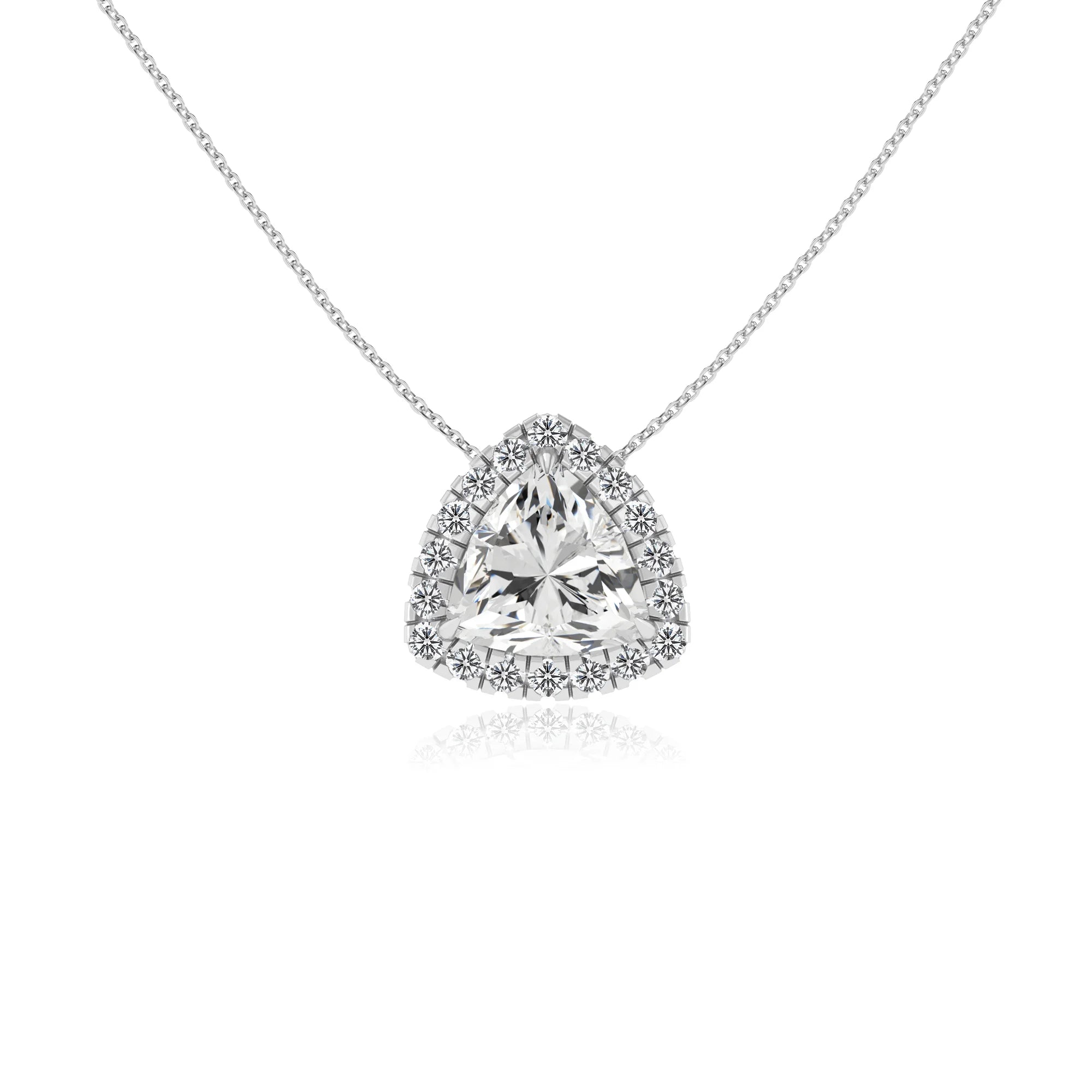 lab grown moissanite trillion solitaire necklaces in white gold 