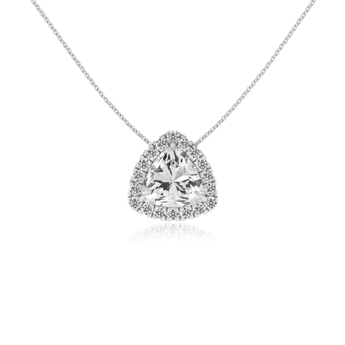 lab grown moissanite trillion solitaire necklaces in white gold 
