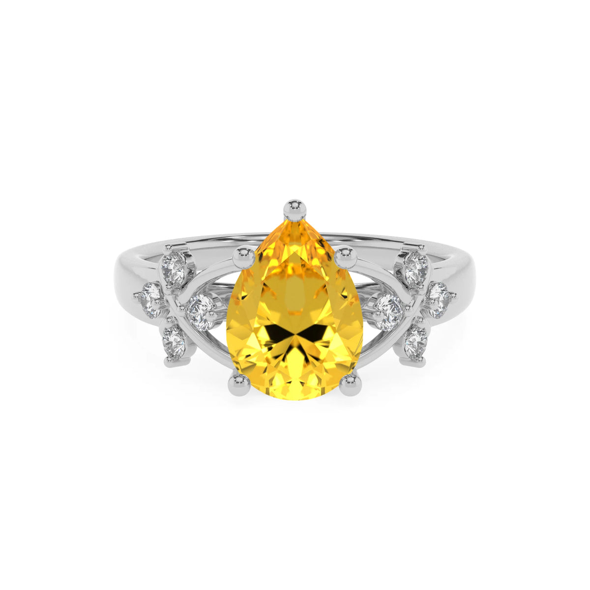 lab grown yellow-sapphire pear solitaire rings in white gold 