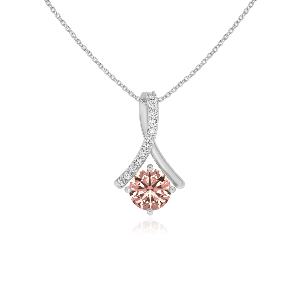 lab grown morganite round solitaire necklaces in platinum 