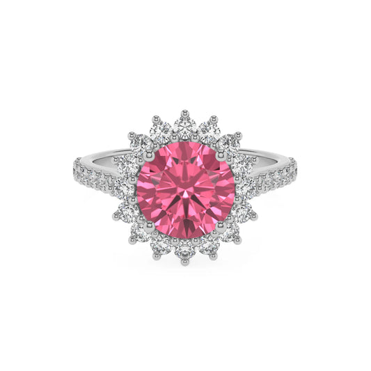 lab grown pink-tourmaline round solitaire rings in white gold 
