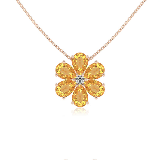 lab grown citrine pear solitaire necklaces in rose gold 