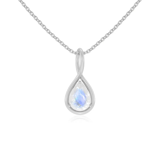 natural rainbow-moonstone pear solitaire necklaces in white gold 