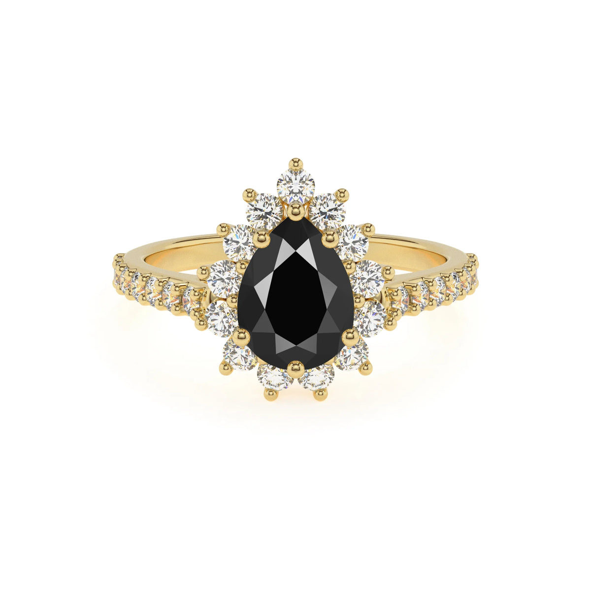 natural black-onyx pear solitaire rings in yellow gold 