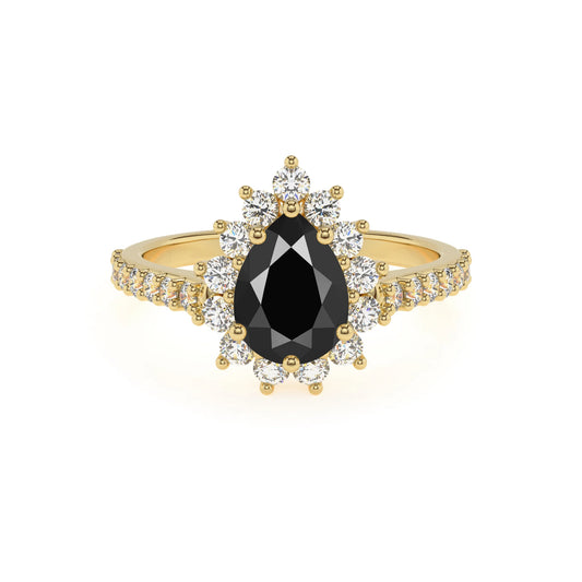 natural black-onyx pear solitaire rings in yellow gold 