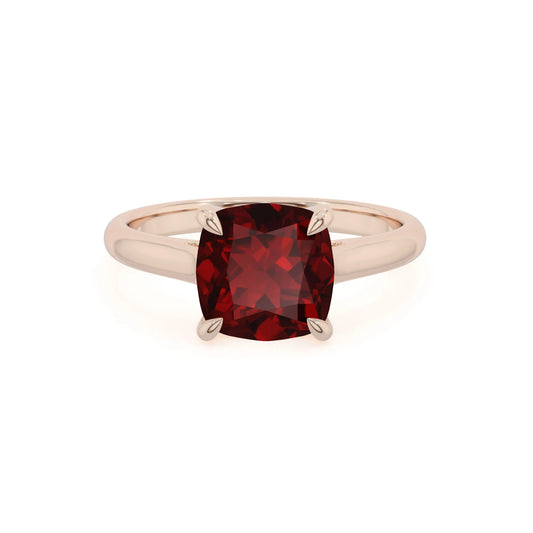 natural garnet cushion solitaire rings in rose gold 