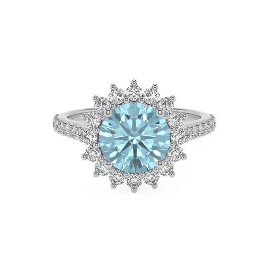 lab grown aquamarine round solitaire rings in sterling silver 