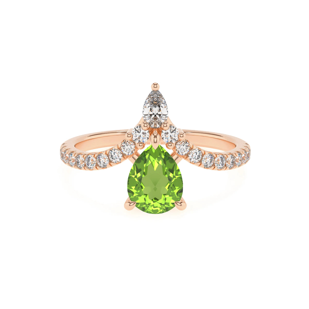 natural peridot pear solitaire rings in rose gold 