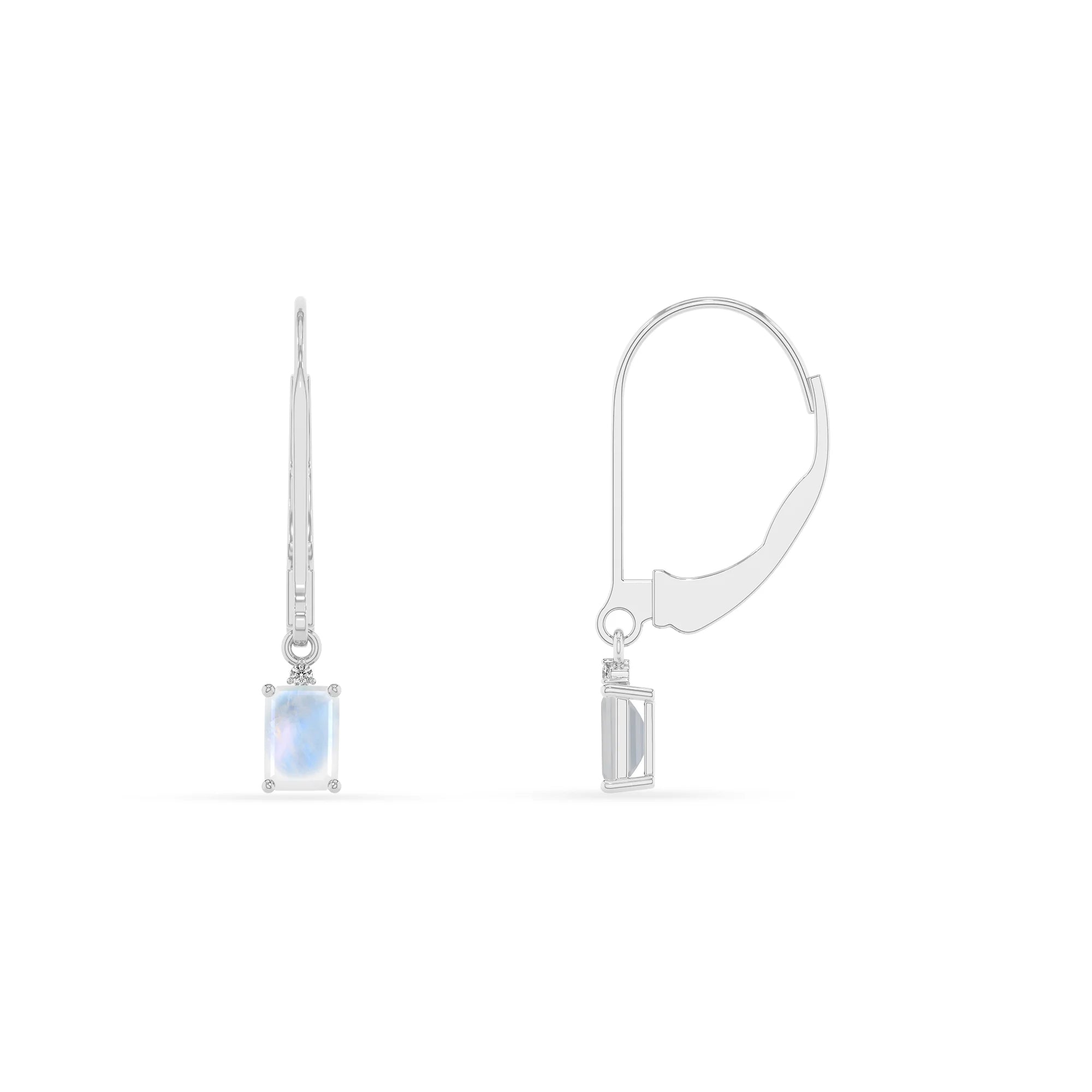 natural rainbow moonstone emerald cut drop earrings in sterling silver 