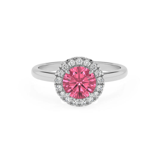 lab grown pink-tourmaline round solitaire rings in white gold 