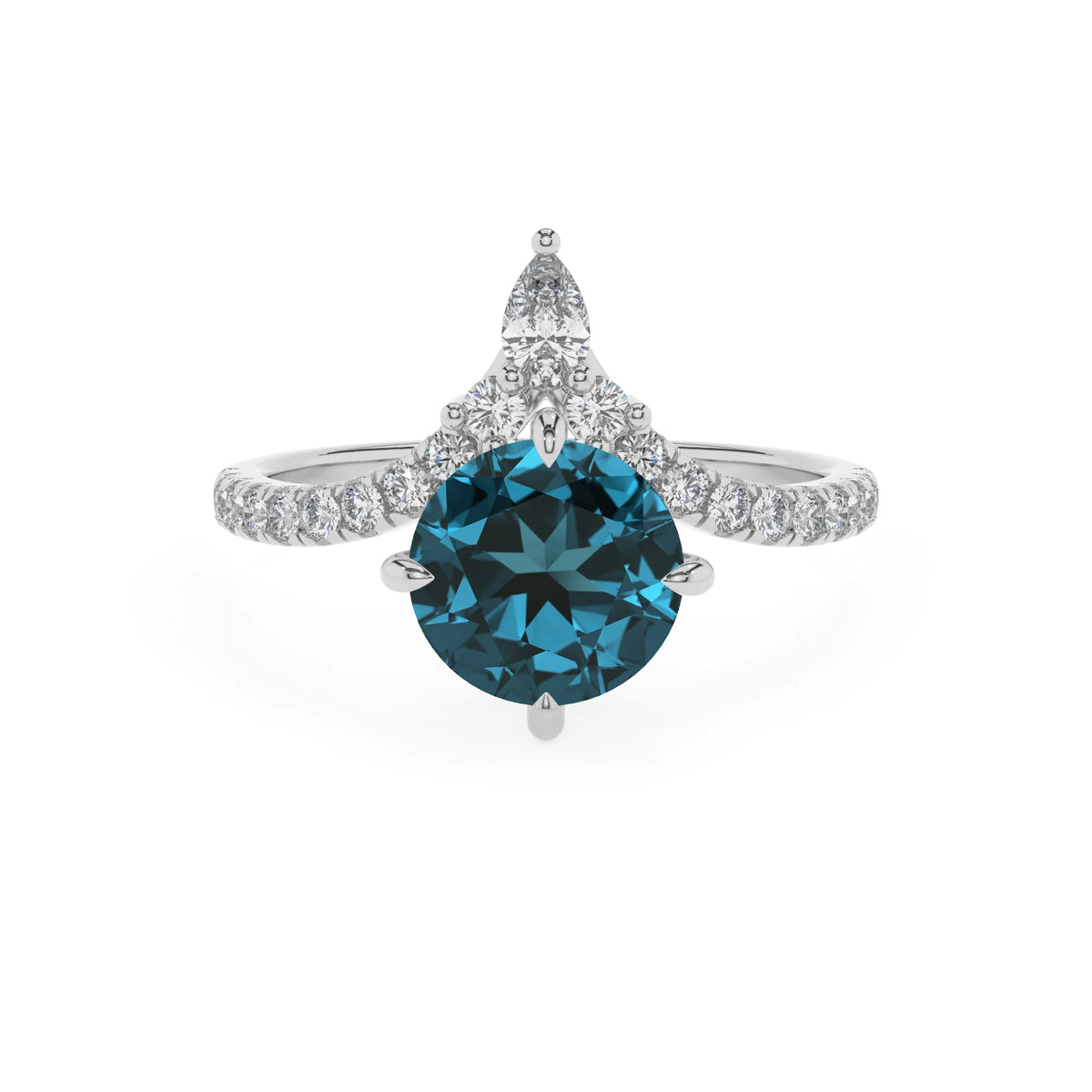 natural london-blue-topaz round solitaire rings in sterling silver 