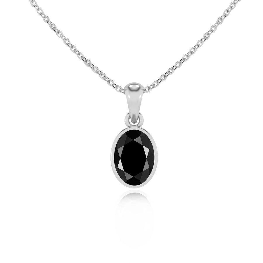 natural black-onyx oval solitaire necklaces in white gold 