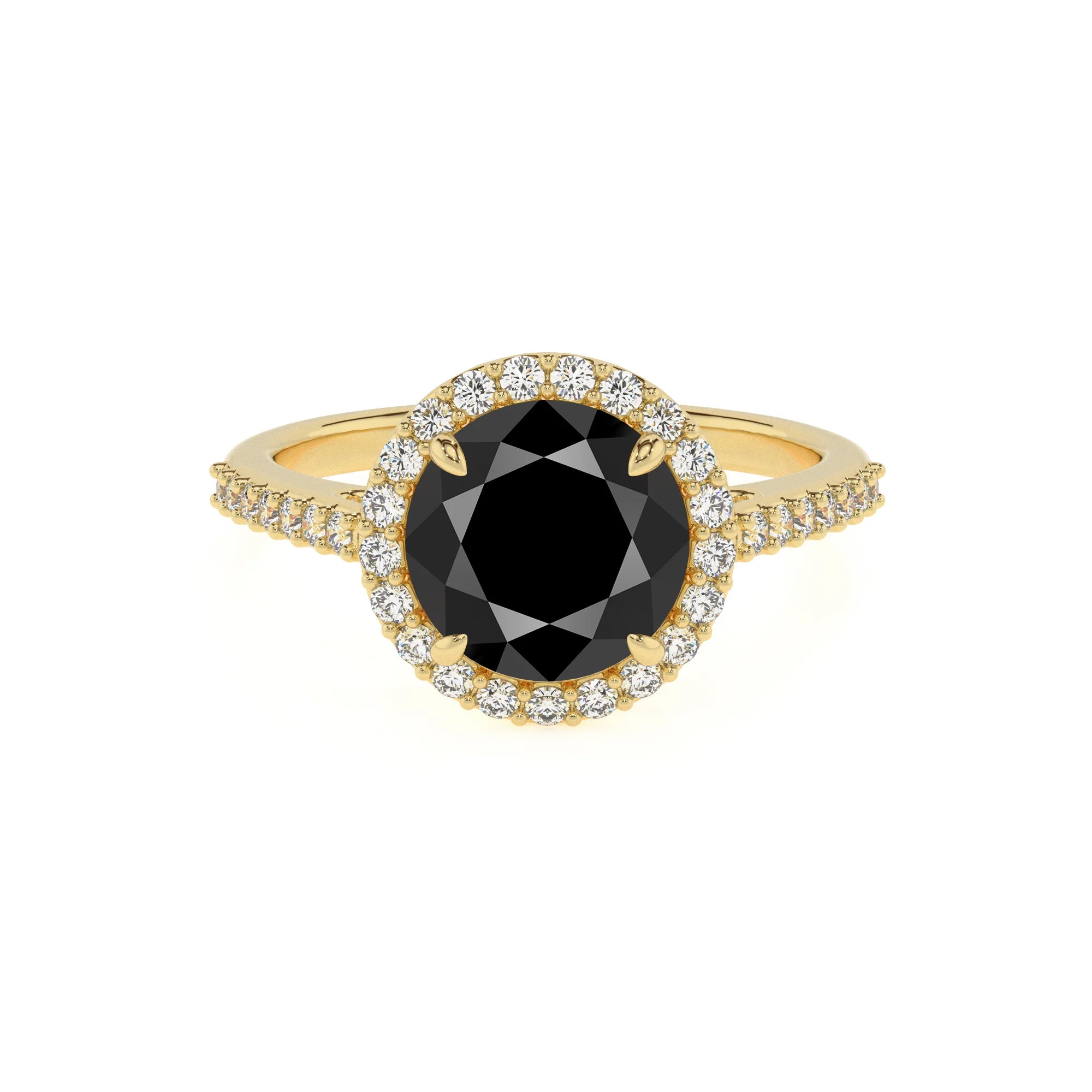 natural black-onyx round solitaire rings in yellow gold 