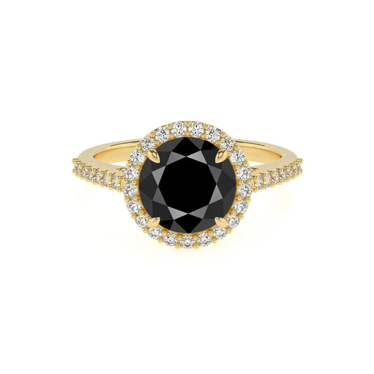 natural black-onyx round solitaire rings in yellow gold 