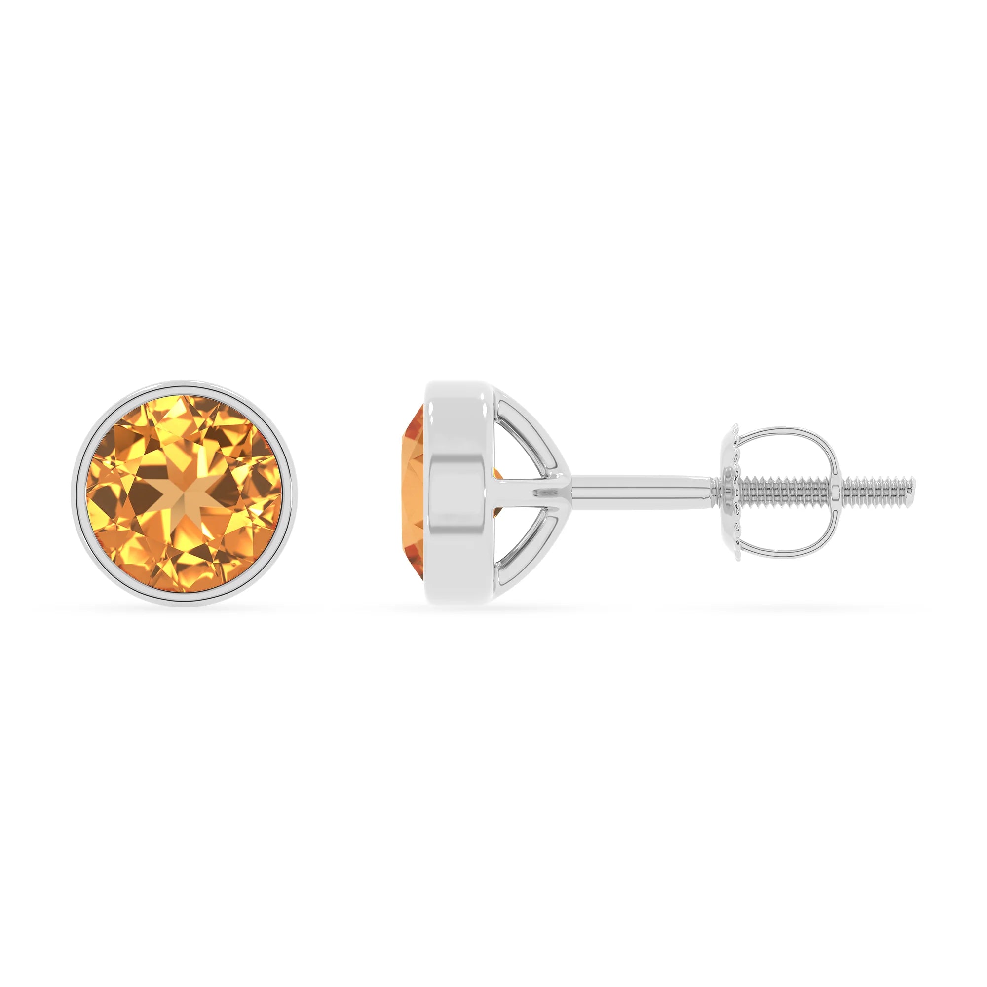 lab grown citrine round stud earrings in sterling silver 