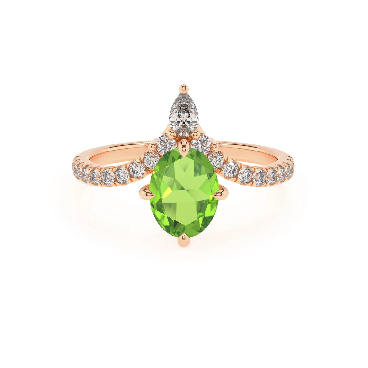 natural peridot oval solitaire rings in rose gold 