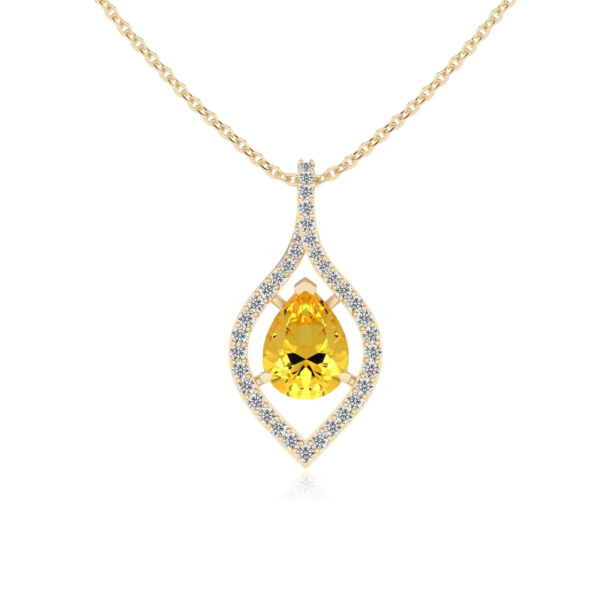 lab grown yellow-sapphire pear infinity necklaces in yellow gold 