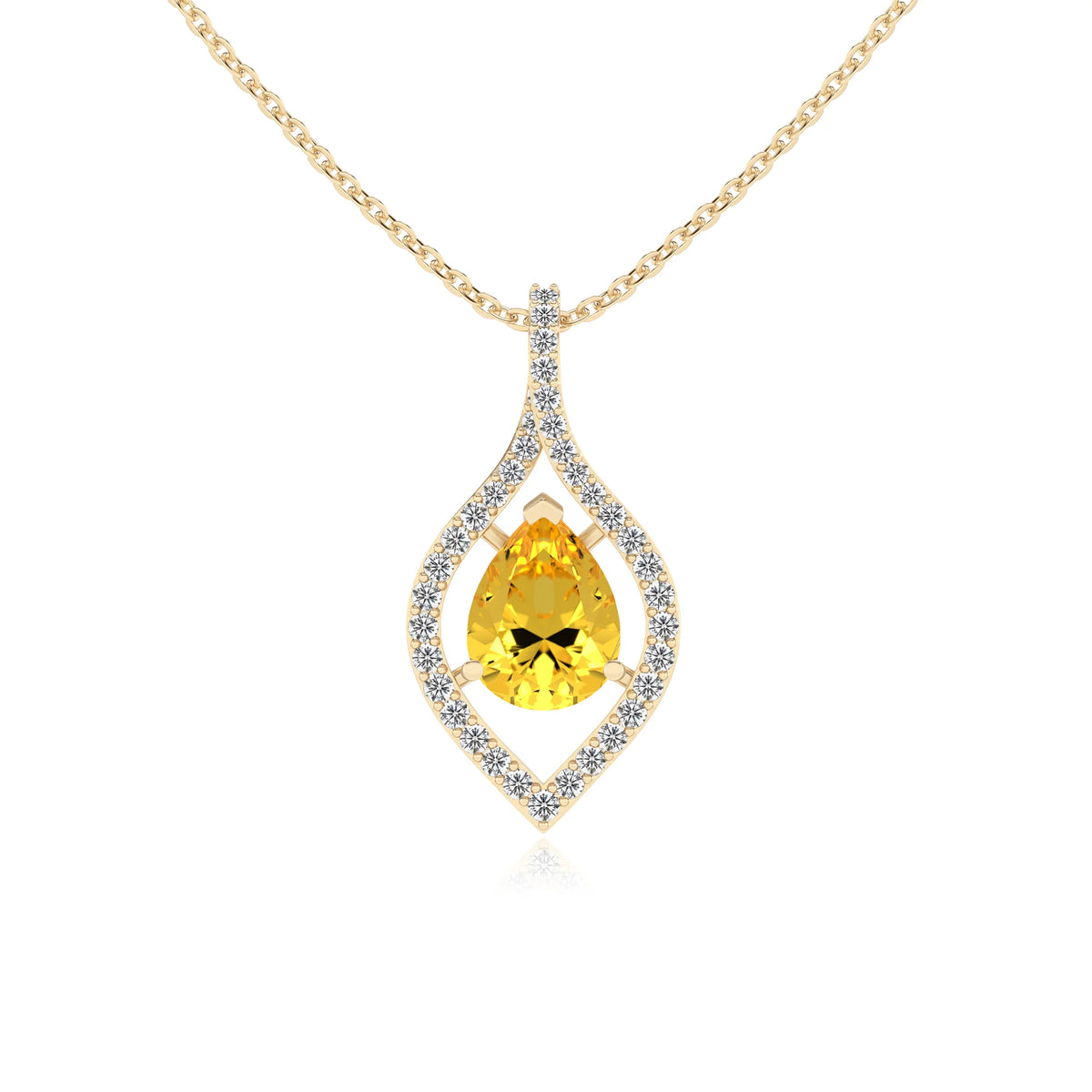 lab grown yellow-sapphire pear infinity necklaces in yellow gold 
