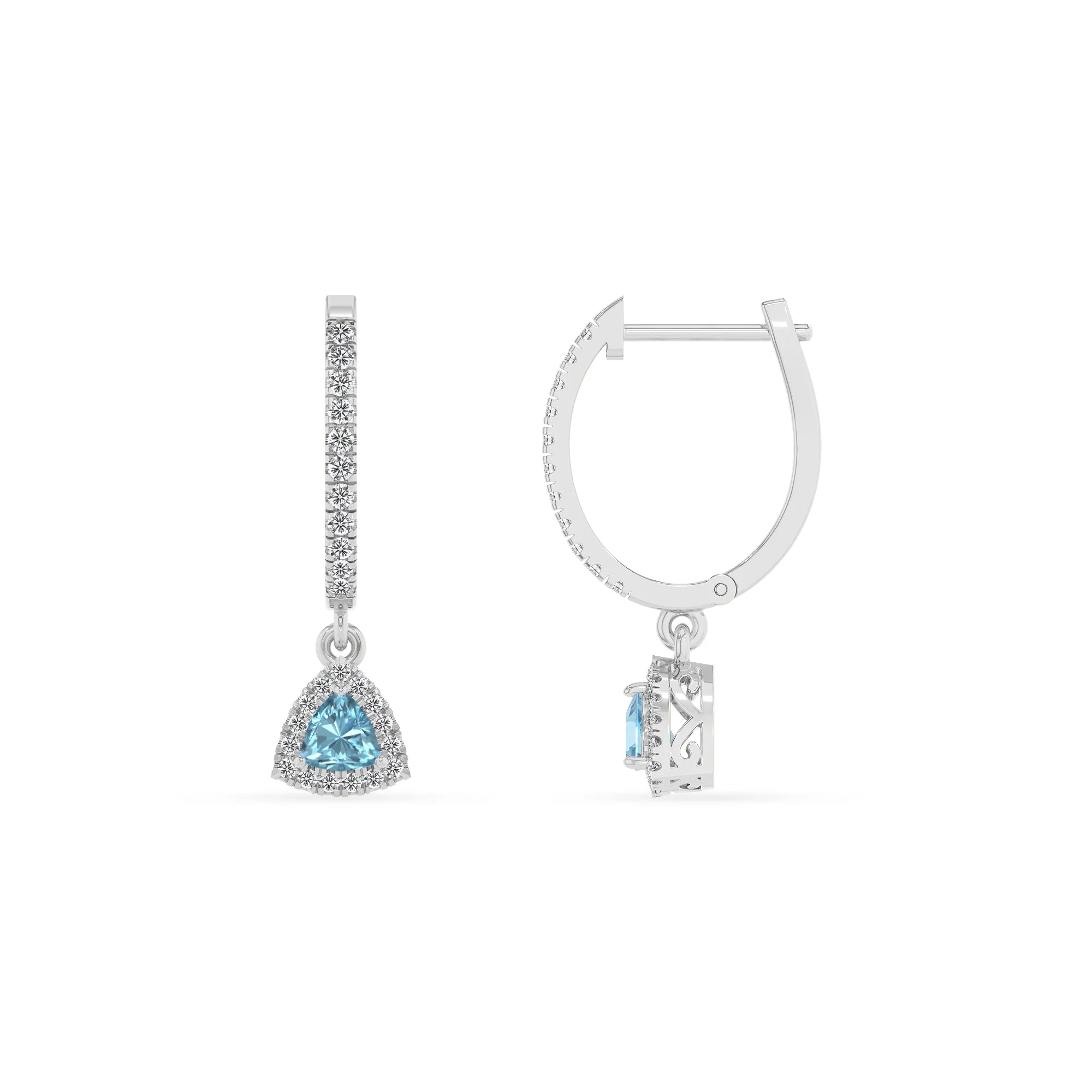 lab grown aquamarine trillion drop earrings in platinum 