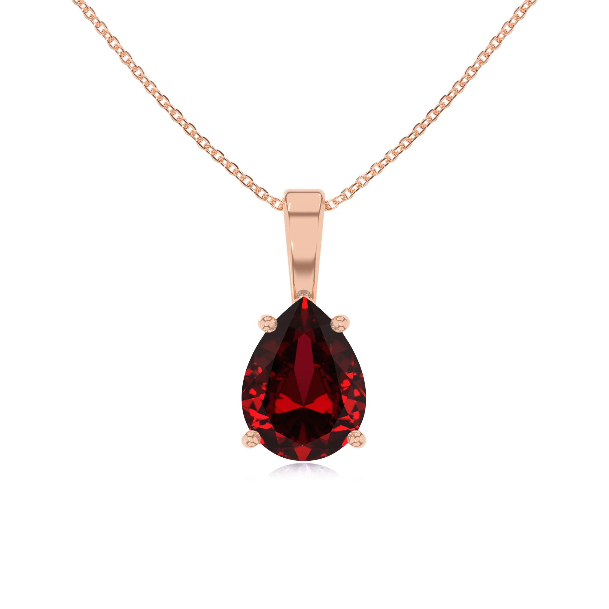lab grown ruby pear solitaire necklaces in rose gold 