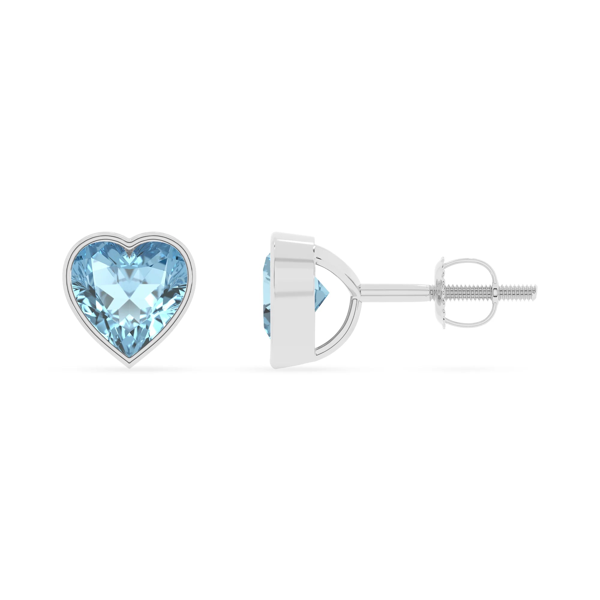 lab grown aquamarine heart stud earrings in sterling silver 