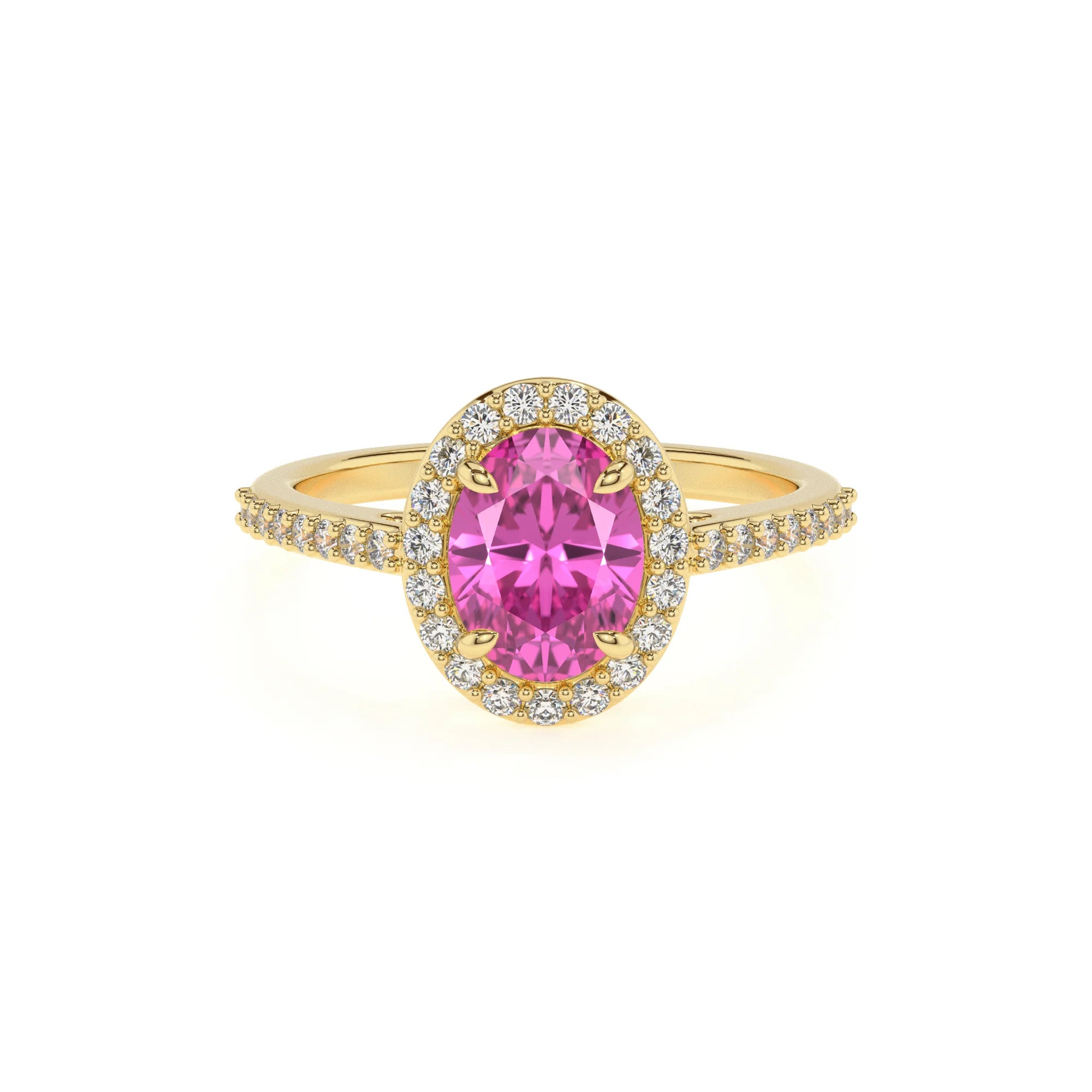 lab grown pink-sapphire oval solitaire rings in yellow gold 