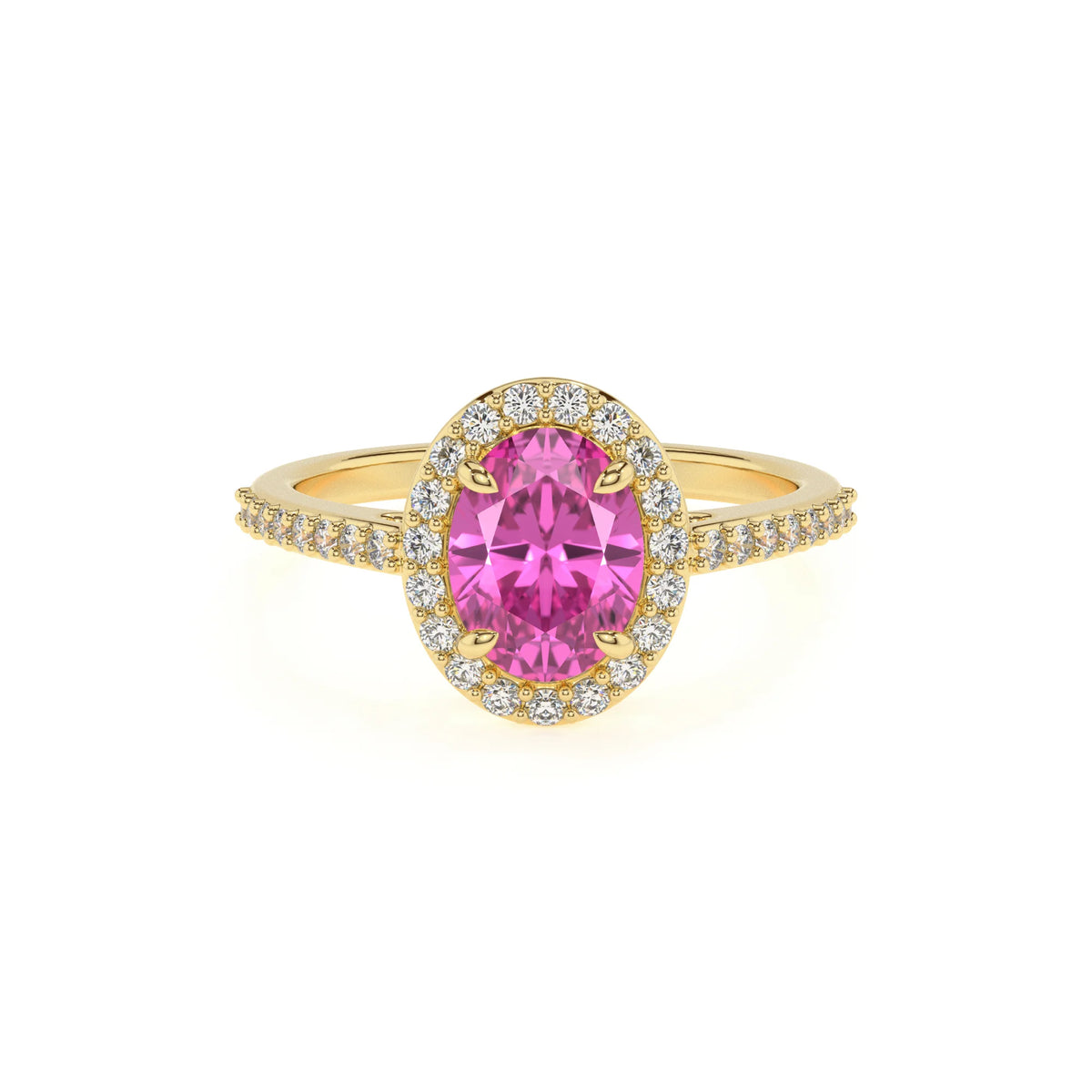 lab grown pink-sapphire oval solitaire rings in yellow gold 