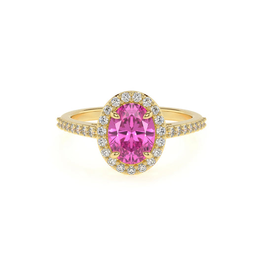 lab grown pink-sapphire oval solitaire rings in yellow gold 