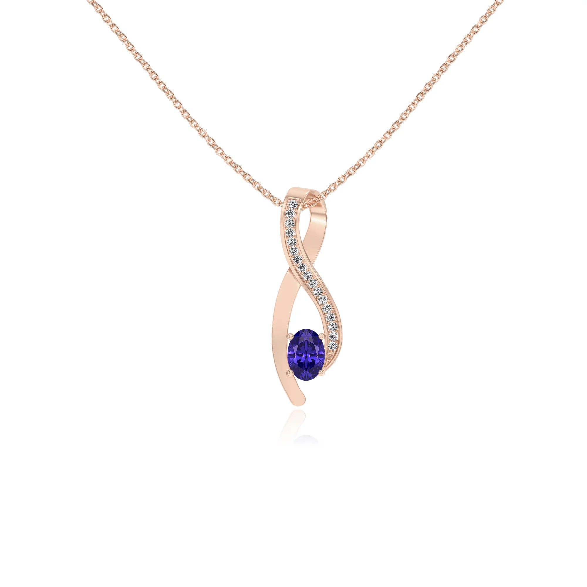 lab grown tanzanite oval solitaire necklaces in rose gold 