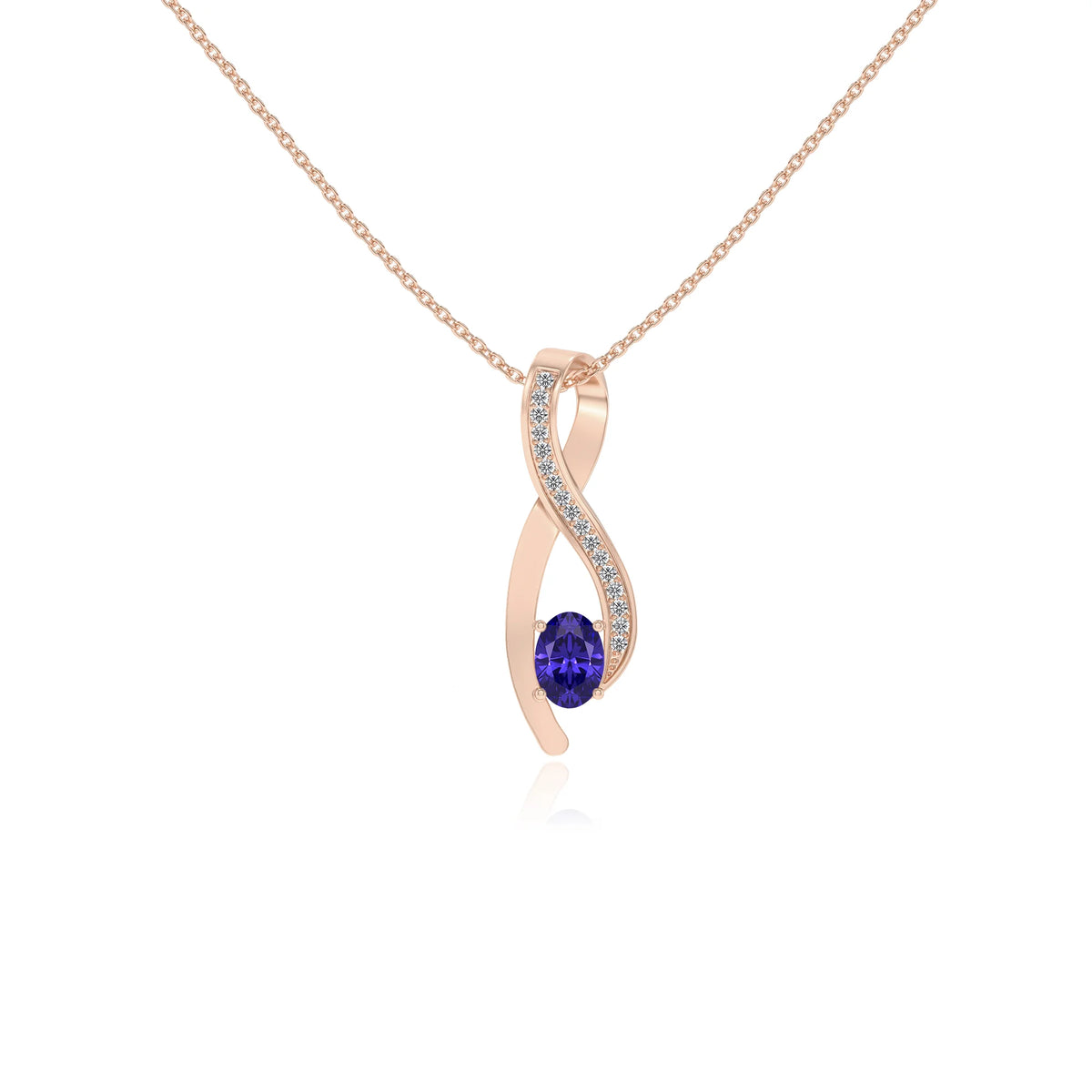 lab grown tanzanite oval solitaire necklaces in rose gold 