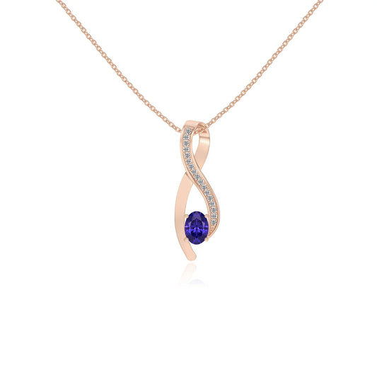 lab grown tanzanite oval solitaire necklaces in rose gold 
